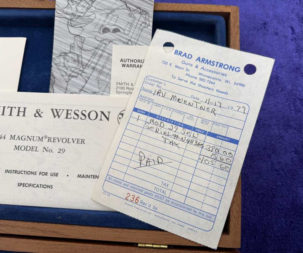 S&W 29-2 Nickel 6.5" .44 Mag Factory Test Fired Only Pres Case 1977 Receipt-img-32