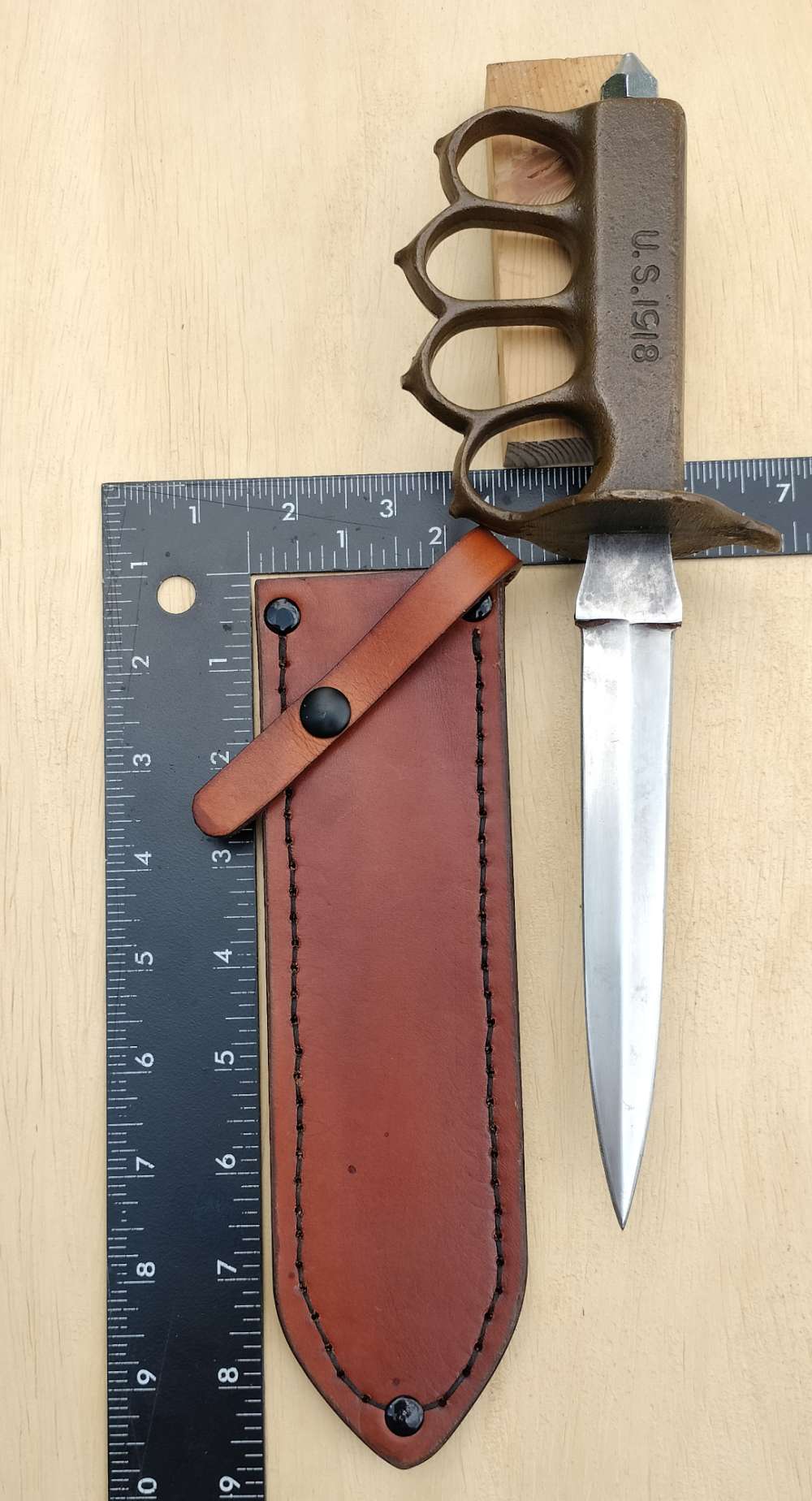 WW1 Trench Brass 1918 Knife Leather Sheath CD Golden Brown -img-6