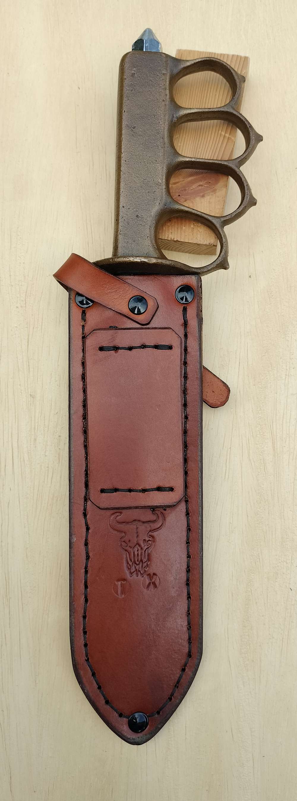WW1 Trench Brass 1918 Knife Leather Sheath ST Golden Brown-img-5