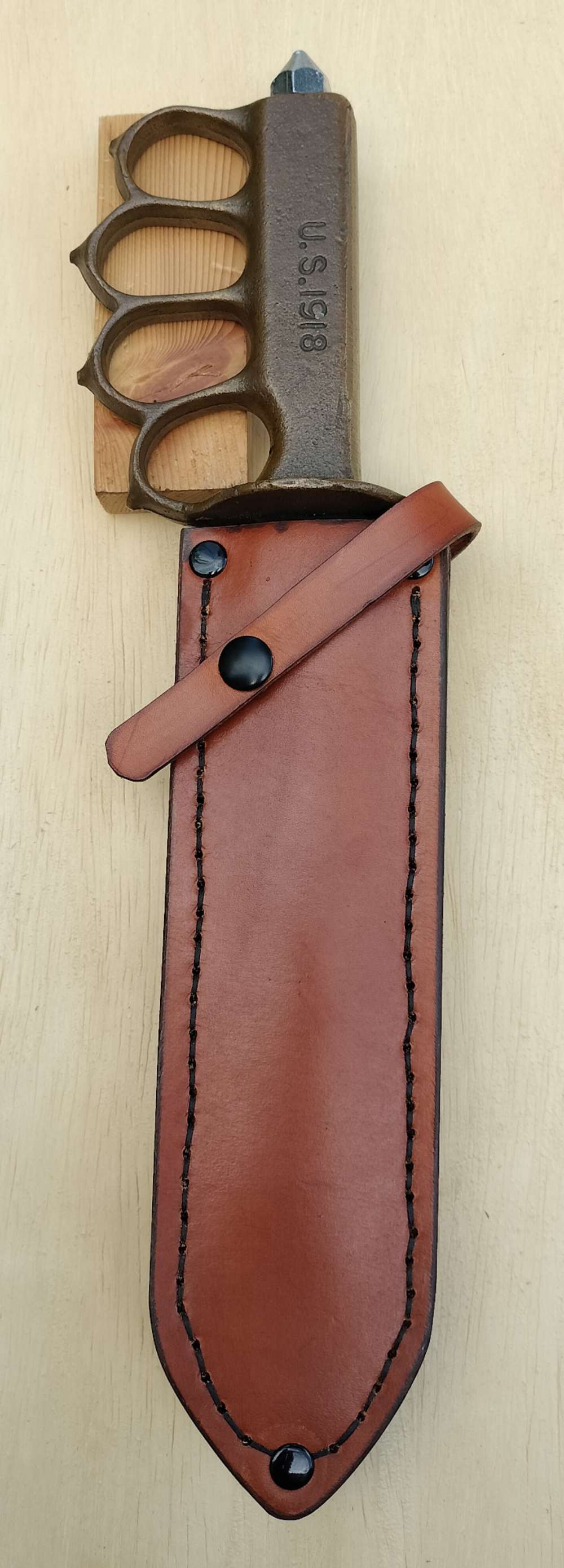 WW1 Trench Brass 1918 Knife Leather Sheath ST Golden Brown-img-4