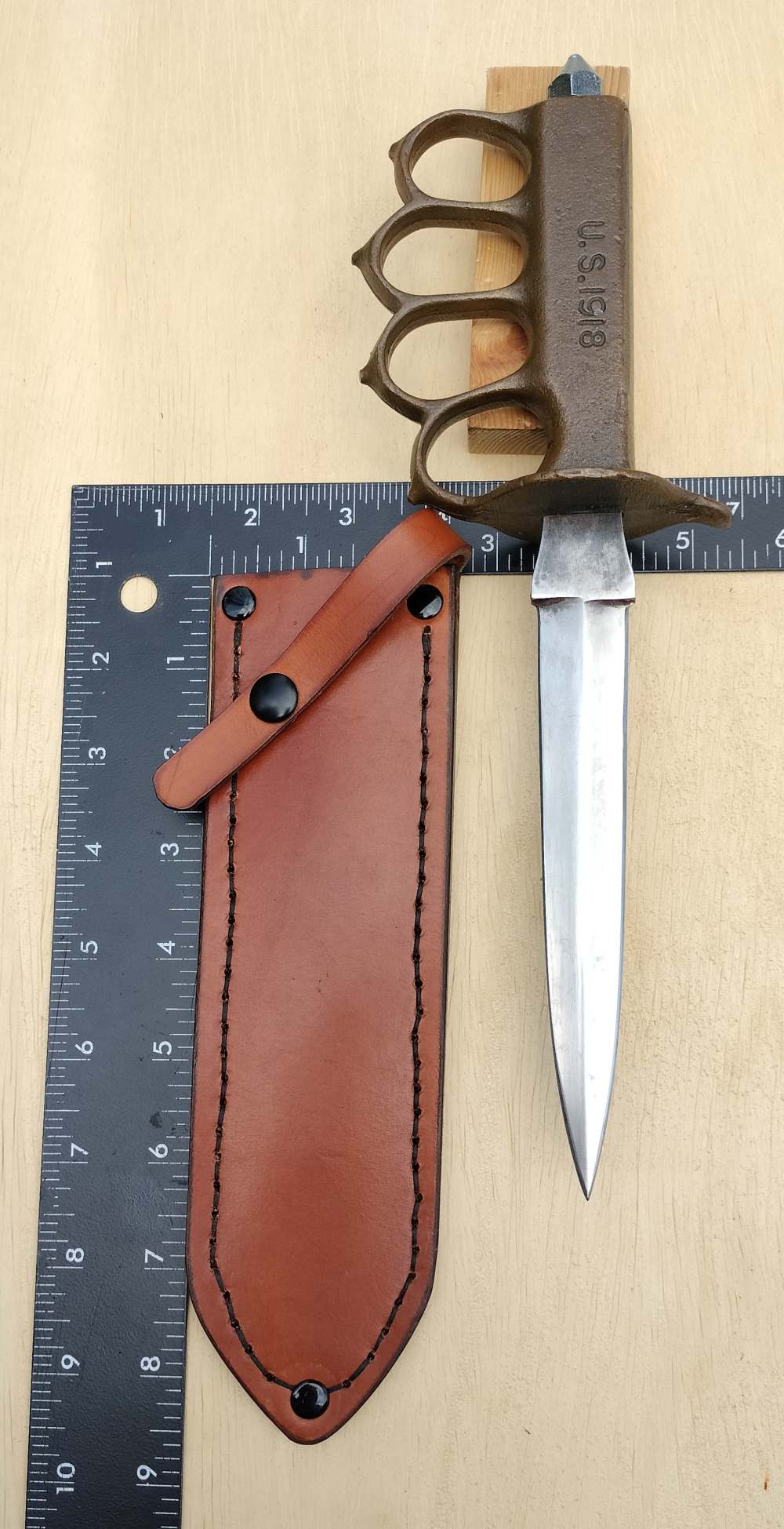 WW1 Trench Brass 1918 Knife Leather Sheath ST Golden Brown-img-6