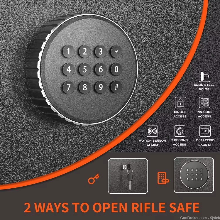 Large Multi Gun Safe w/Code + Key Entry + Motion Alarm 55"x21"x15" G30-img-2