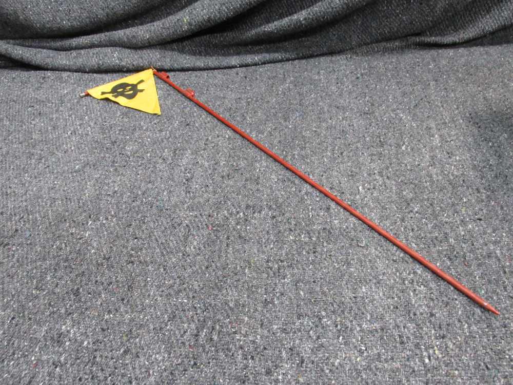 ORIGINAL WWII GERMAN MINE MARKER FLAG WITH SKULL, POST MEASURES 19" TALL-img-0