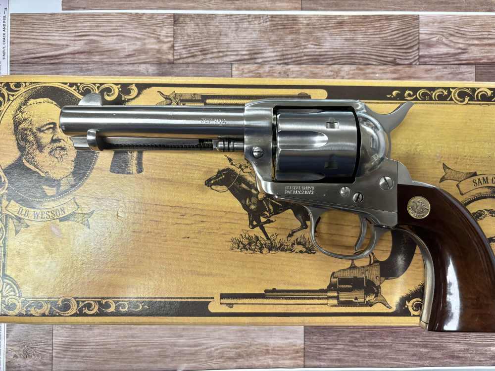 CIMARRON MODEL P 4.75" STAINLESS BLACK SIM HORN GRIP SAA REVOLVER NO RES-img-0