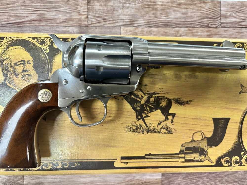 CIMARRON MODEL P 4.75" STAINLESS BLACK SIM HORN GRIP SAA REVOLVER NO RES-img-1