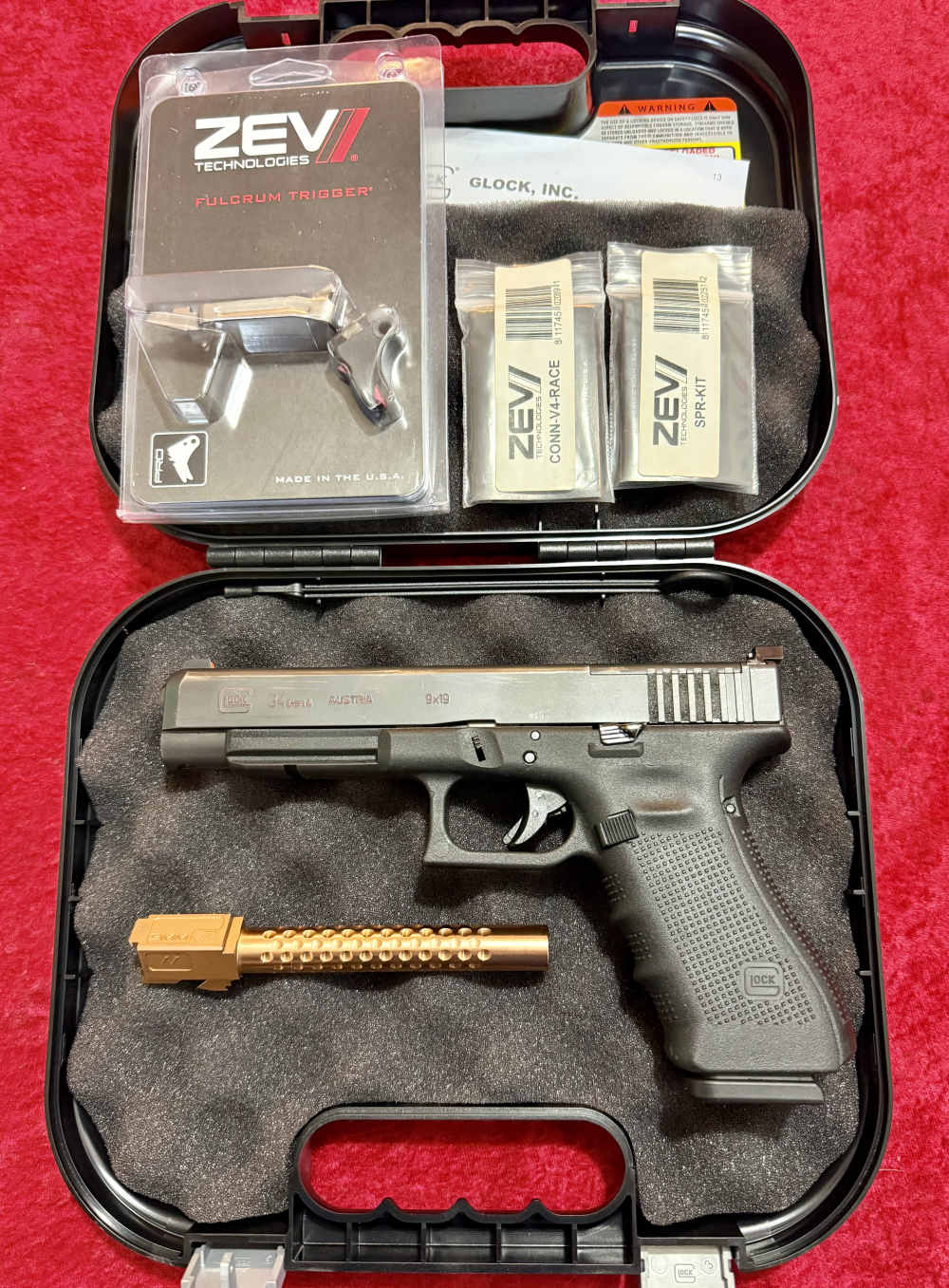 Glock 34 Gen 4 MOS w/ Zev  barrel, trigger group, spring kit, night sights-img-0