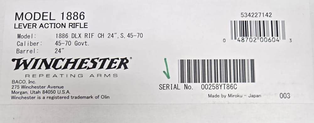 Winchester 1886 Deluxe CCH 45-70govt 24" octagonal barrel NIB 47-262-img-7
