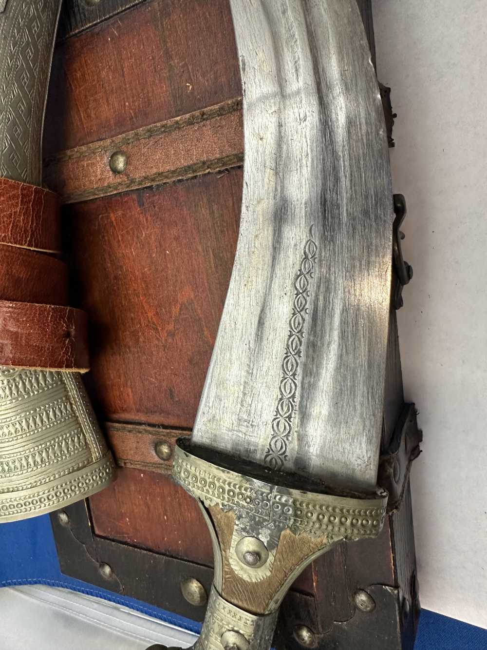Antique Middle Eastern Jambiya Khanjar knife Hand Forged Curved Blde Silver-img-6