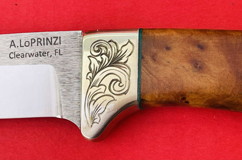Augie LoPrinzi Master Engraved Hand Made Thuya Burl Hunter Knife -img-34