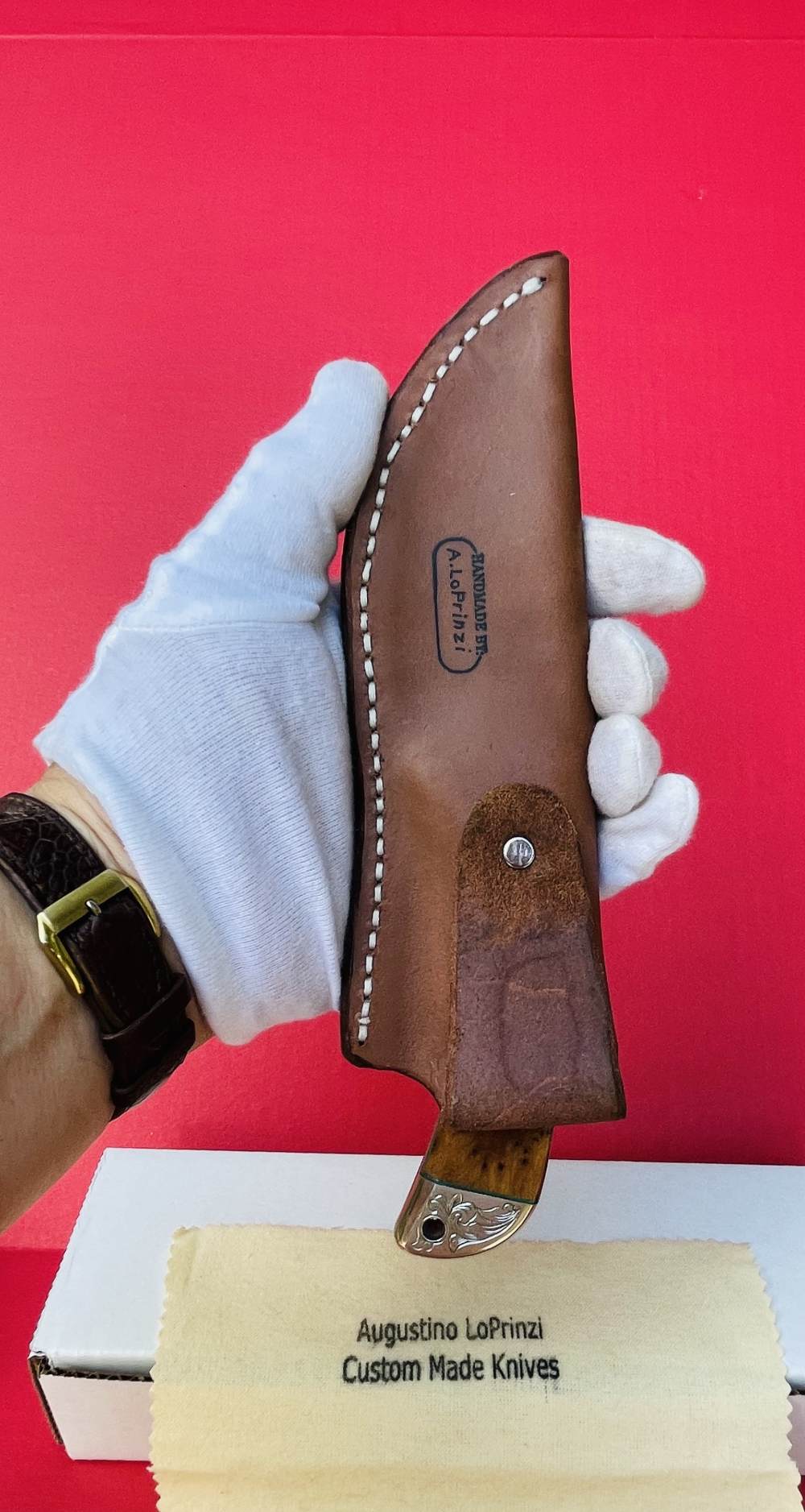 Augie LoPrinzi Master Engraved Hand Made Thuya Burl Hunter Knife -img-17
