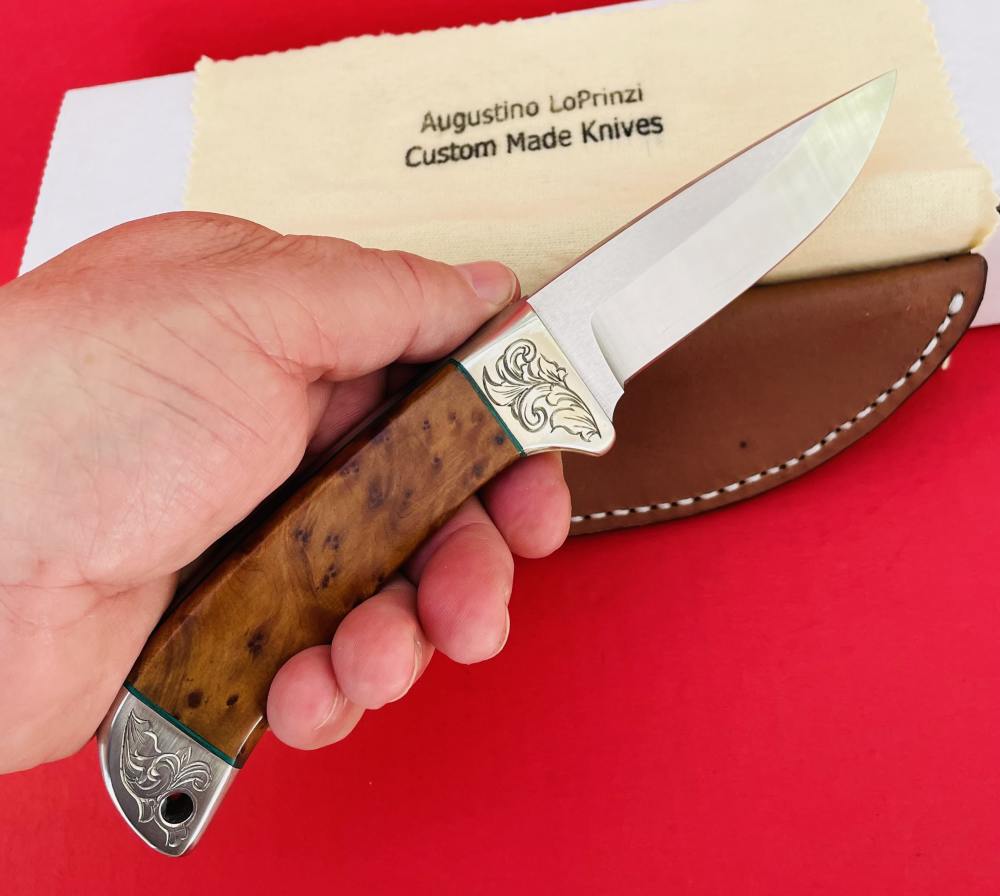 Augie LoPrinzi Master Engraved Hand Made Thuya Burl Hunter Knife -img-2