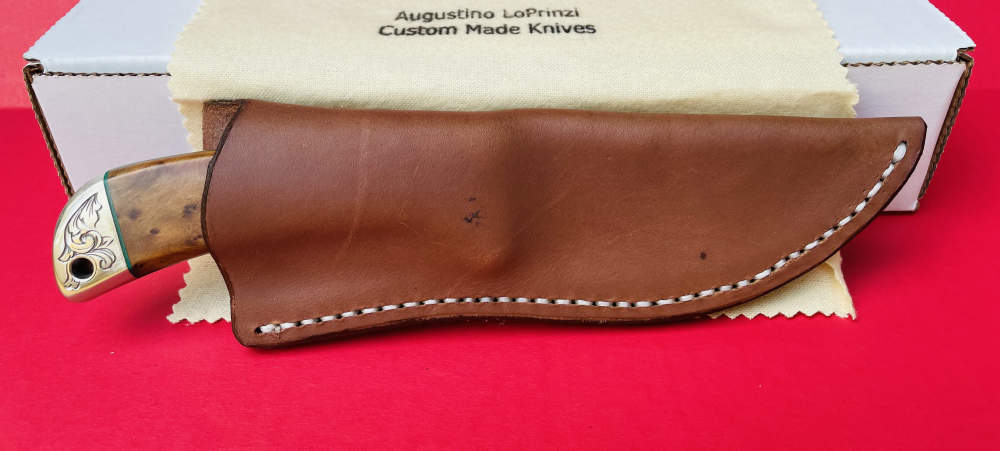 Augie LoPrinzi Master Engraved Hand Made Thuya Burl Hunter Knife -img-19