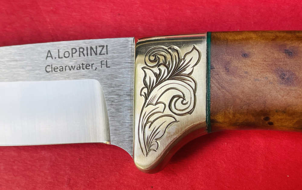 Augie LoPrinzi Master Engraved Hand Made Thuya Burl Hunter Knife -img-12