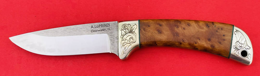 Augie LoPrinzi Master Engraved Hand Made Thuya Burl Hunter Knife -img-9