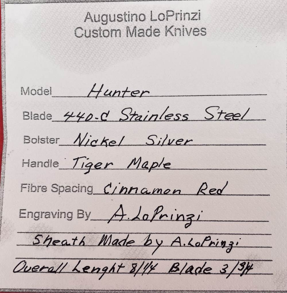 Augie LoPrinzi Hand Made Master Engraved Hunter Tiger Maple Knife -img-39