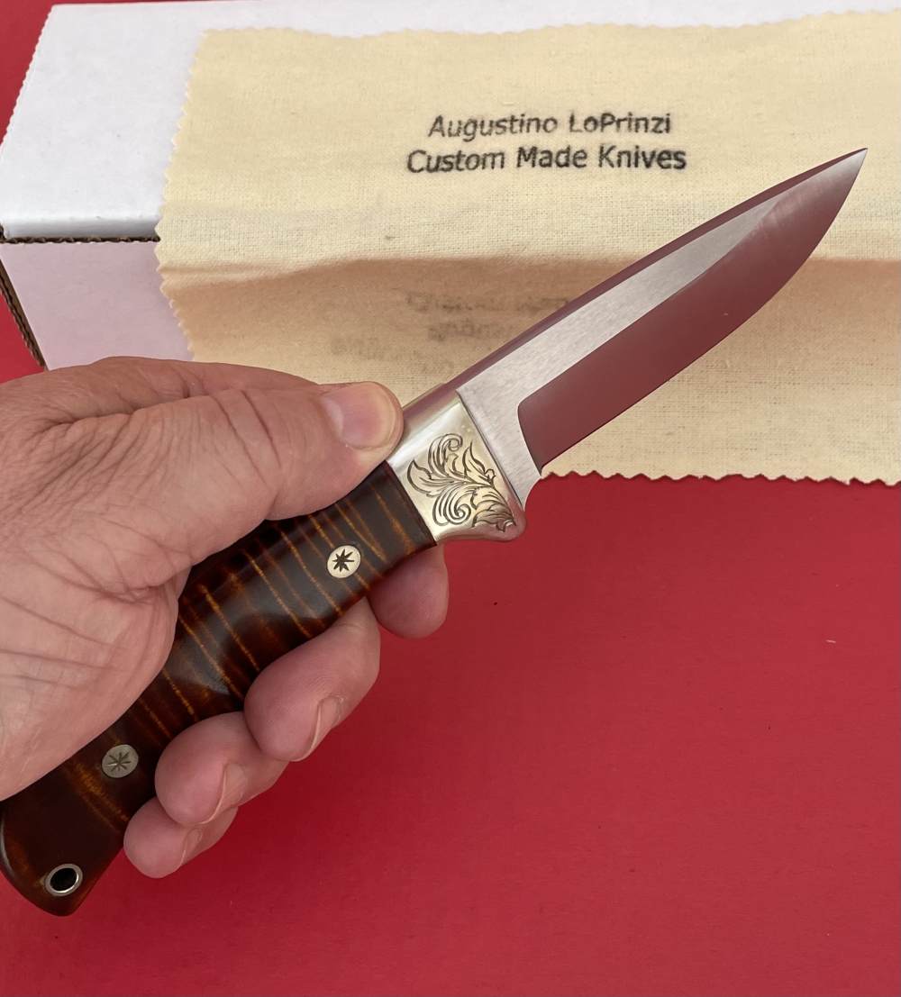 Augie LoPrinzi Hand Made Master Engraved Hunter Tiger Maple Knife -img-36