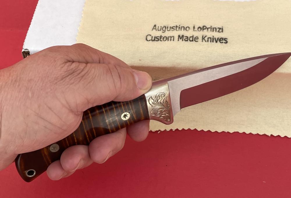 Augie LoPrinzi Hand Made Master Engraved Hunter Tiger Maple Knife -img-37