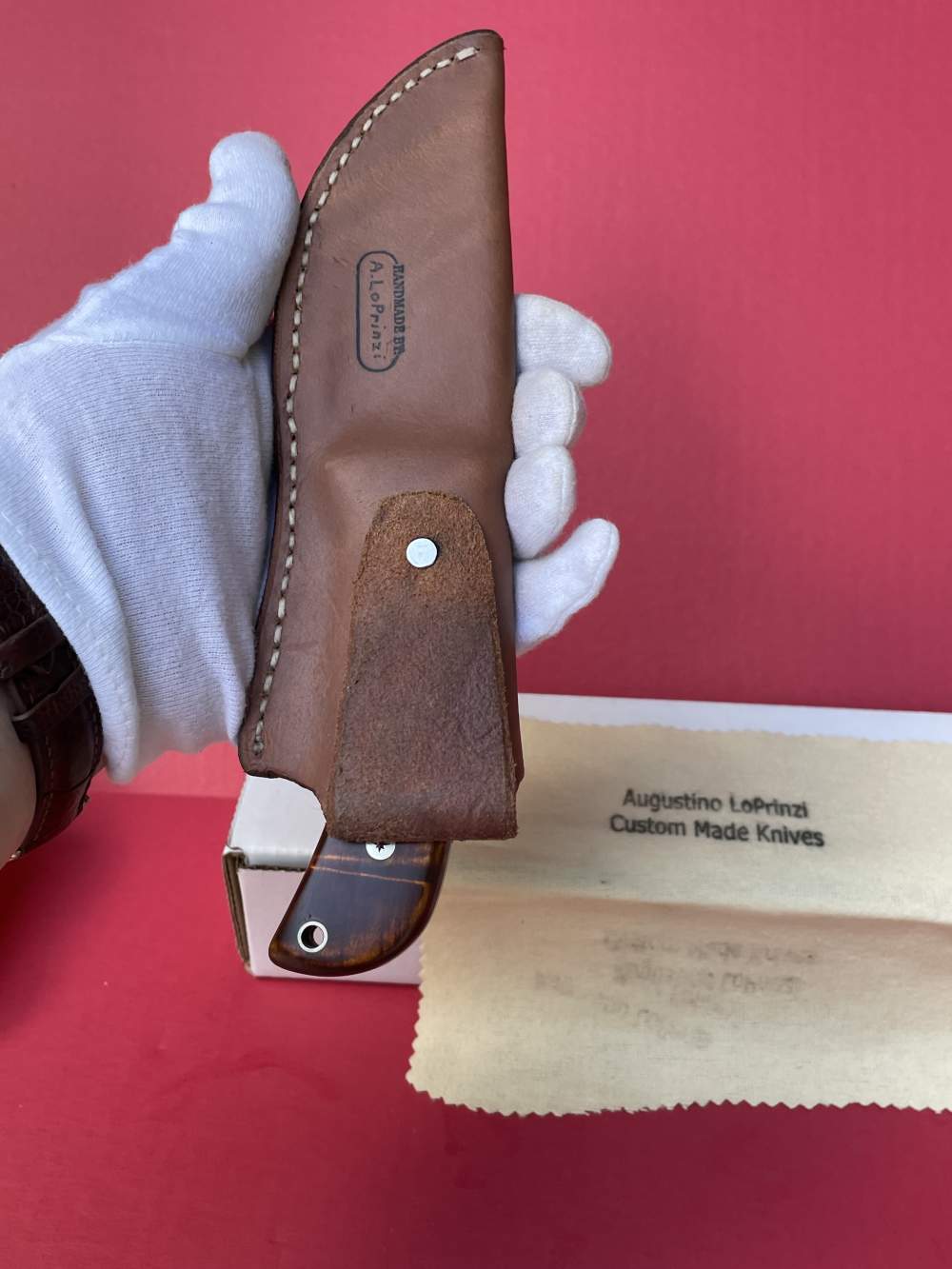 Augie LoPrinzi Hand Made Master Engraved Hunter Tiger Maple Knife -img-13