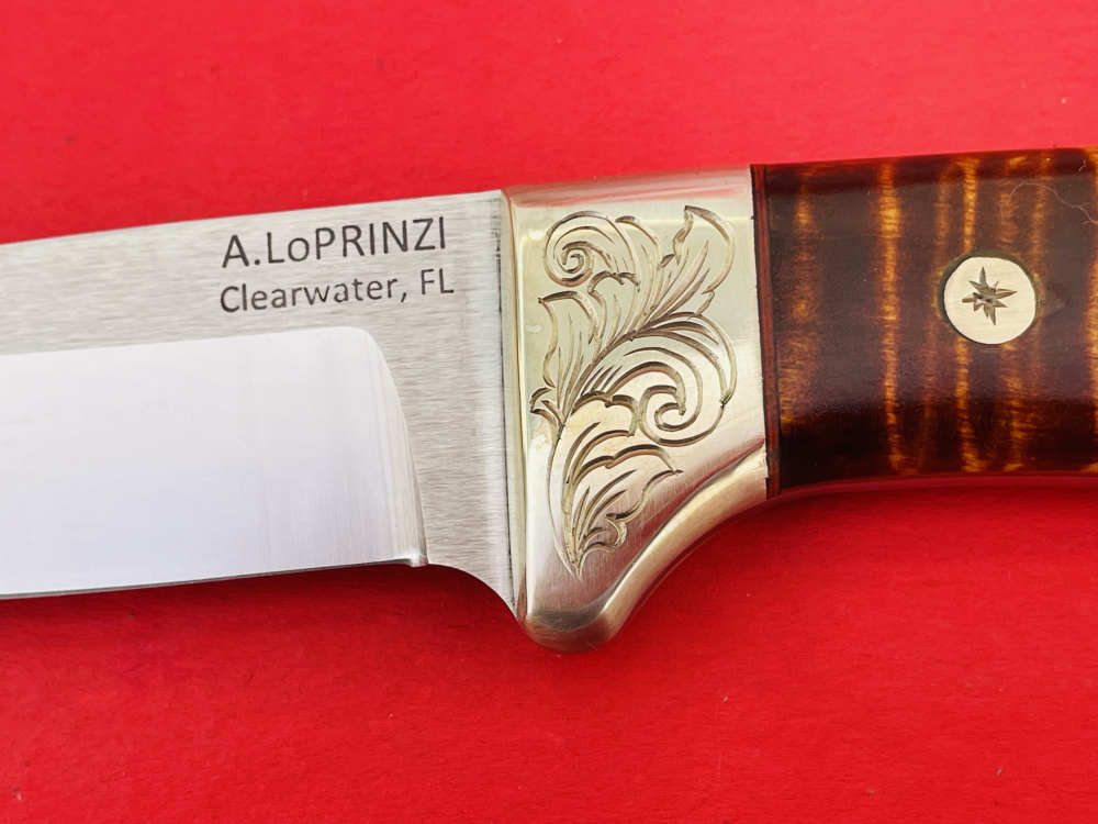 Augie LoPrinzi Hand Made Master Engraved Hunter Tiger Maple Knife -img-32