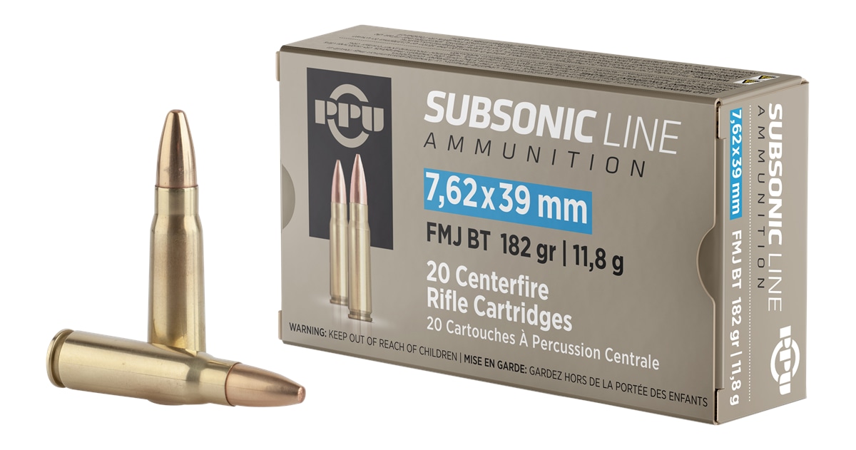PPU PPS76239 Subsonic 7.62x39mm 182gr Full Metal Jacket Boat Tail 20 Per Bo-img-0