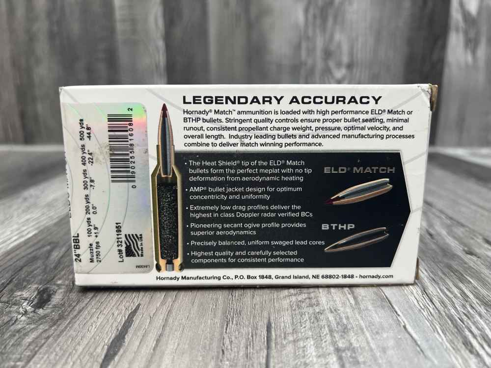HORNADY 20 Cartridges 6MM ARC 108 Gr 24" BBL ELD MATCH-img-2