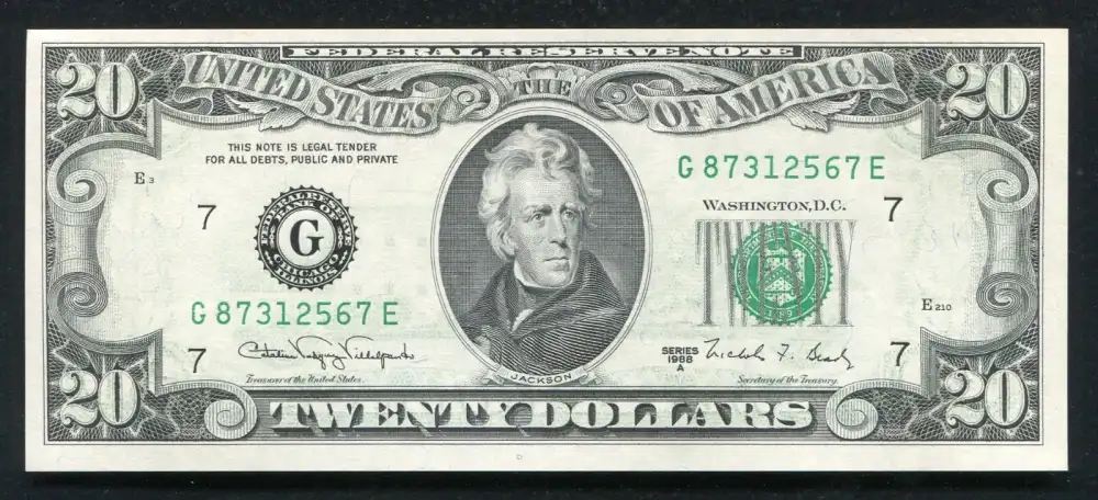 1988 $20 US Federal Reserve Note Currency Note w/ Andrew Jackson-img-0