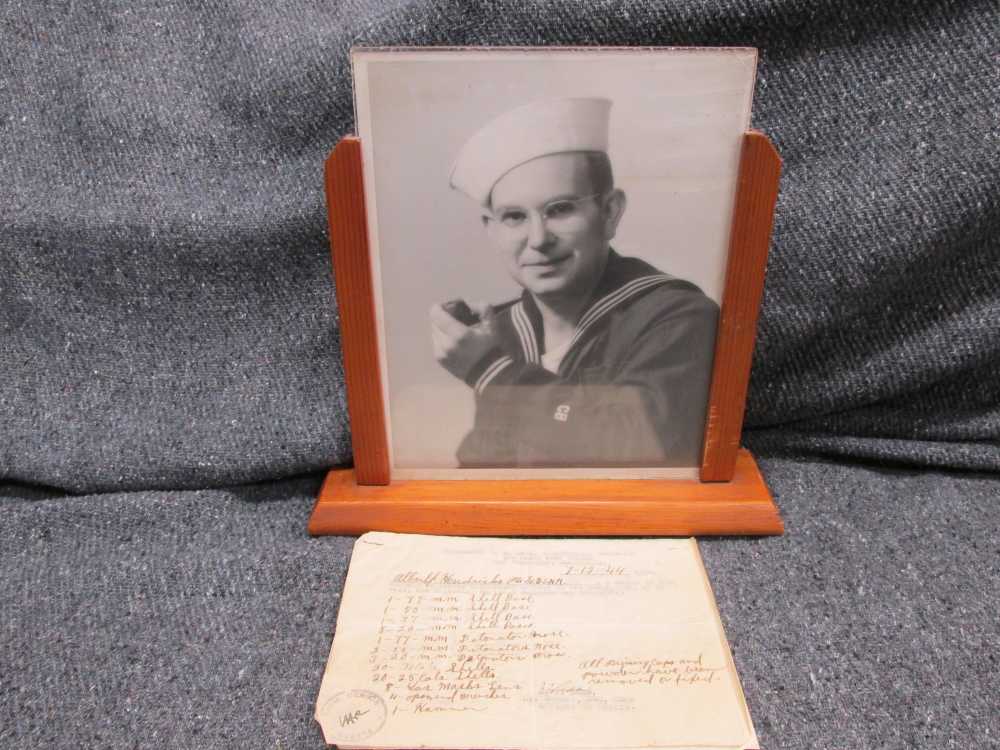 WWII 8x10 PORTRAIT OF US Navy CB W/ 1944 DATED JAPANESE SOUVENIER DOCUMENTS-img-0