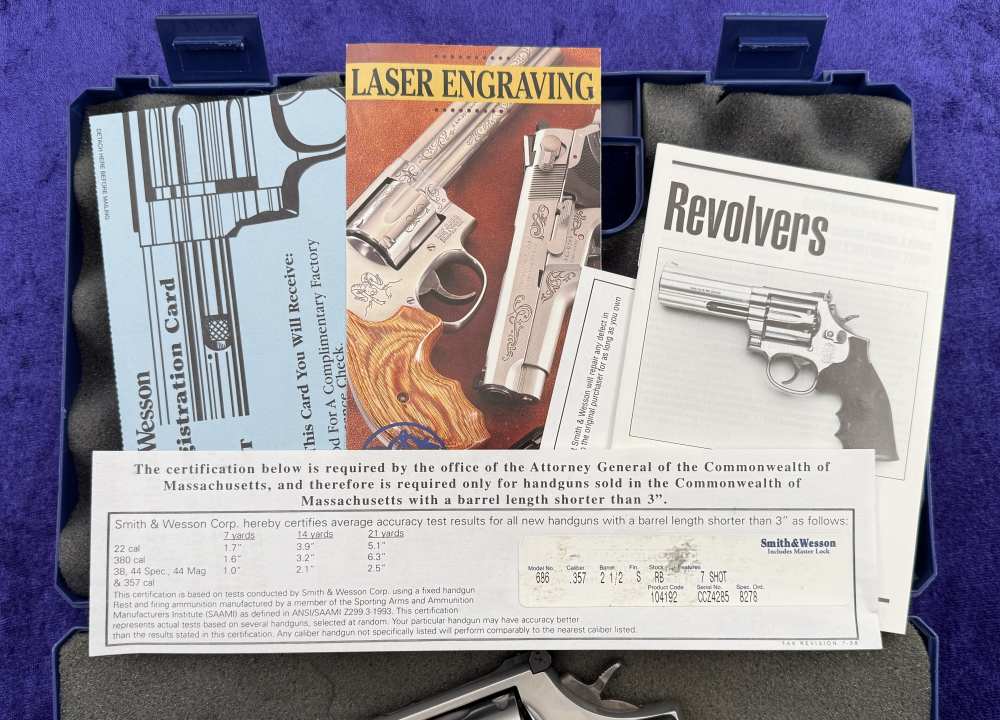 S&W 686-5 Stainless Combat Magnum 2.5" Pre Lock 7 Shot .357 Mag Boxed 1998-img-1