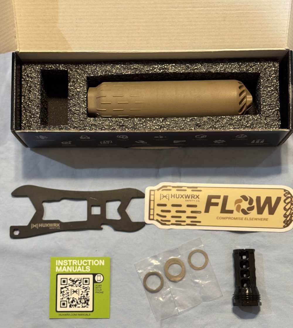 Huxwrx Flow 762 Ti Silencer 7.62 5/8x24 FDE with Muzzle Brake-img-0