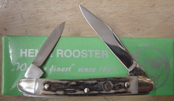 Hen & Rooster Pen Knife Stag Handles HR302DS-img-0