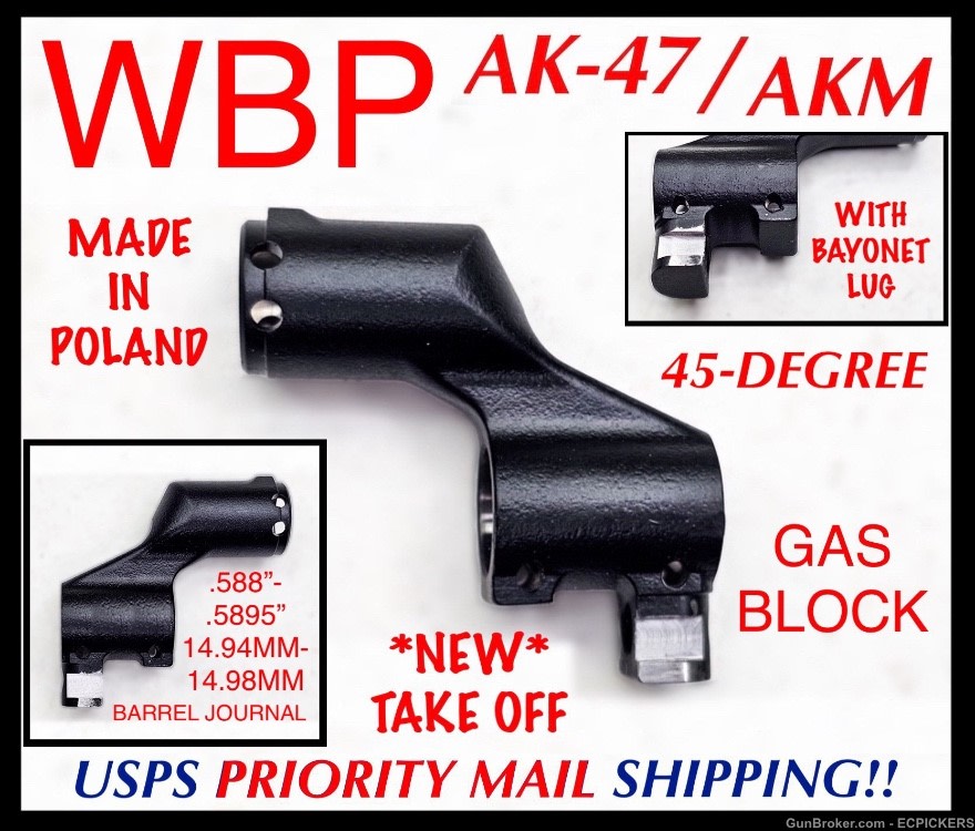 WBP AK-47 / AKM Gas Block (45-Degree) W/ Bayonet Lug (NEW TAKE OFF) Poland-img-0