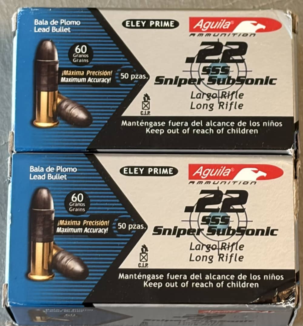 22 Sniper SubSonic 22 LR RN Solid 22LR Rimfire Ammo 100 rds Aguila-img-0