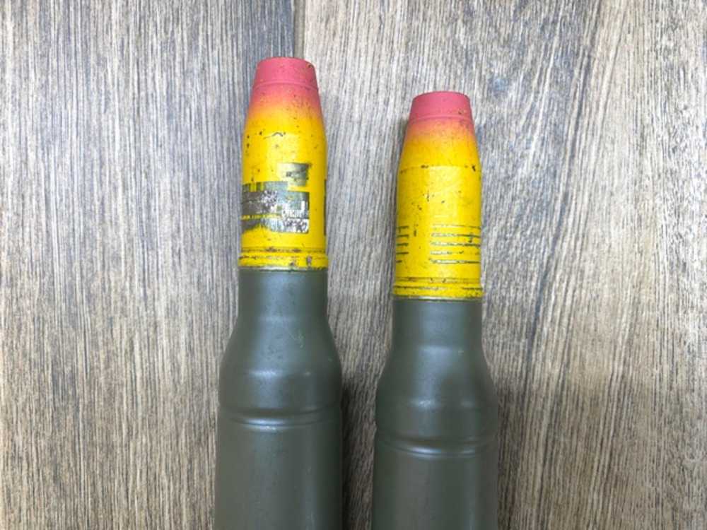 Pair 25mm HEI INERT Bradley AFV Artillery Cannon Shell Projectile No Fuze -img-9