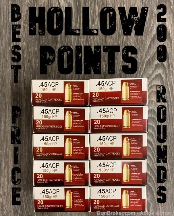 45 ACP Hollow Point 200 rds DRT 150gr Best Deal On Defense Ammo-img-0