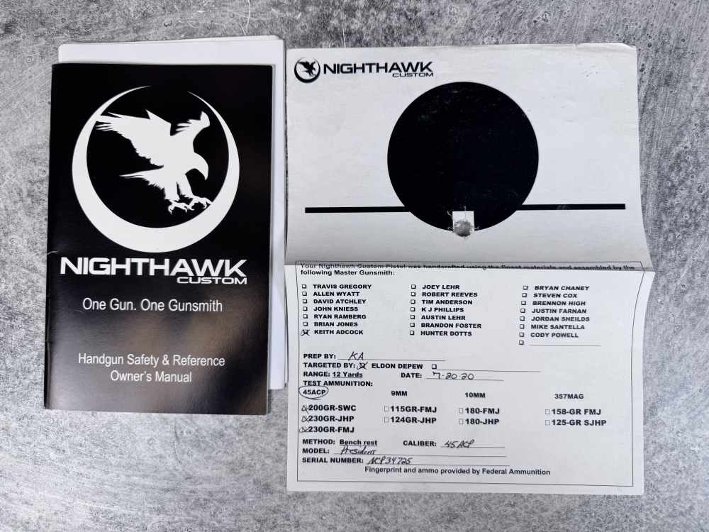 Nighthawk Custom President Government Size 45 ACP 5'' Mint Condition  -img-11
