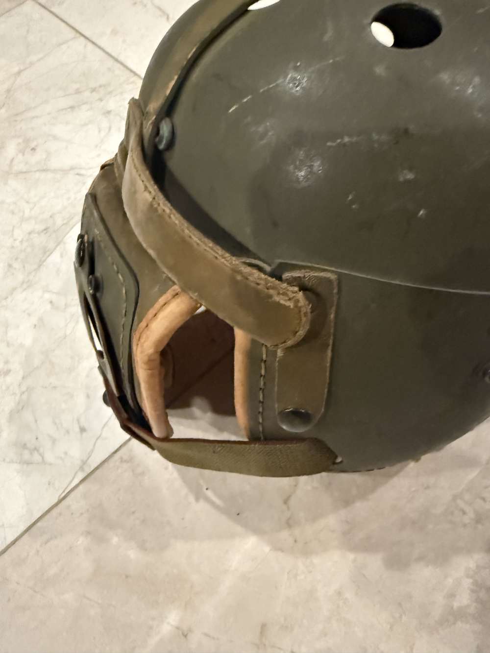 WWII US Army M1938 Tanker Helmet Rawlings Size 7 Original Armored Leather -img-7