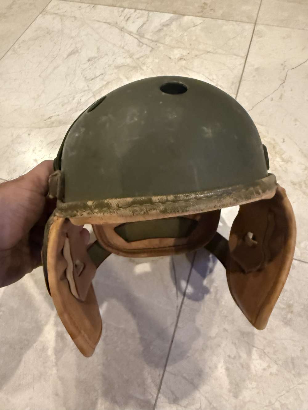 WWII US Army M1938 Tanker Helmet Rawlings Size 7 Original Armored Leather -img-2