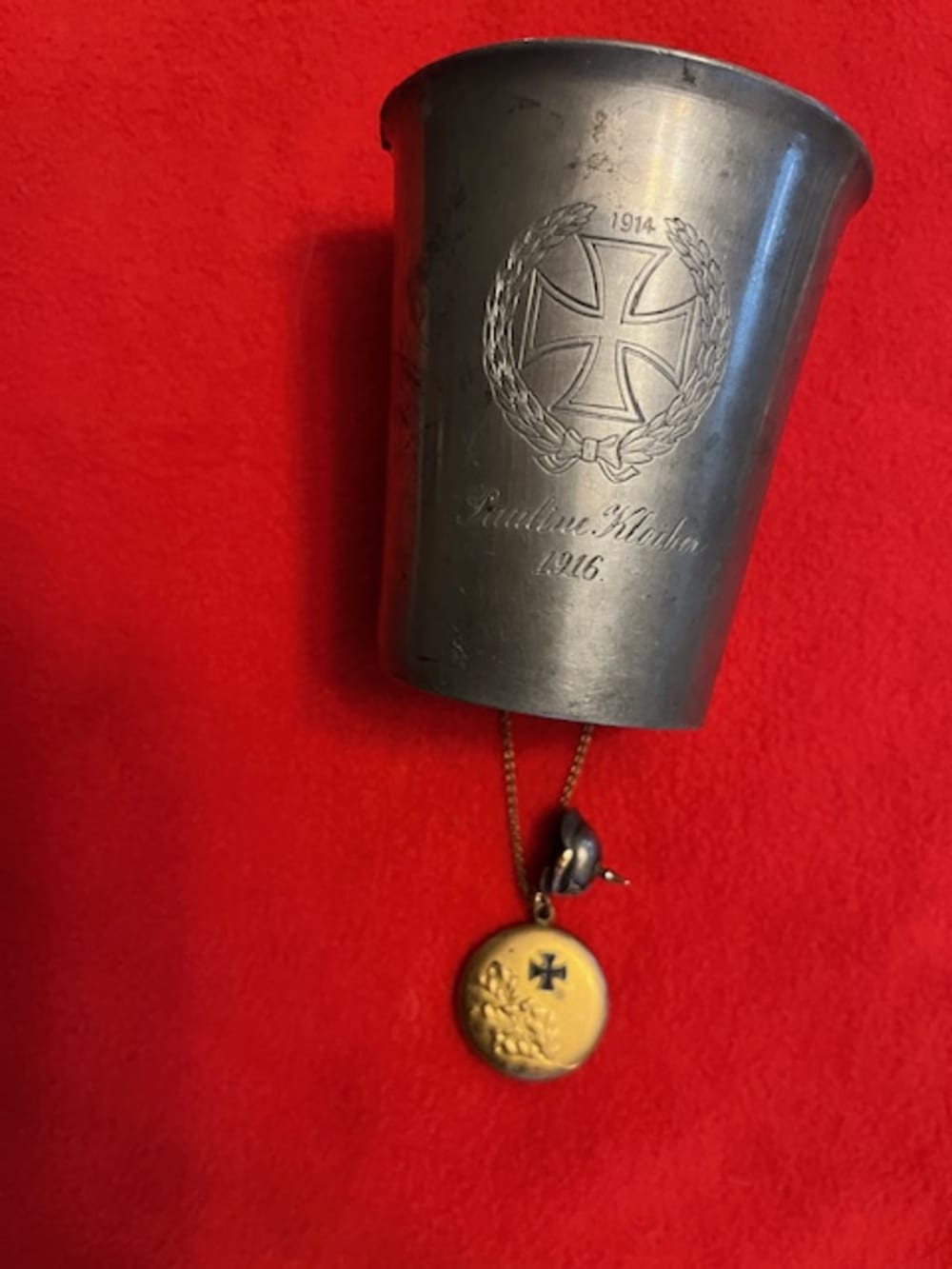 German 1916 Sweetheart pewter Cup and Jewelry -img-2