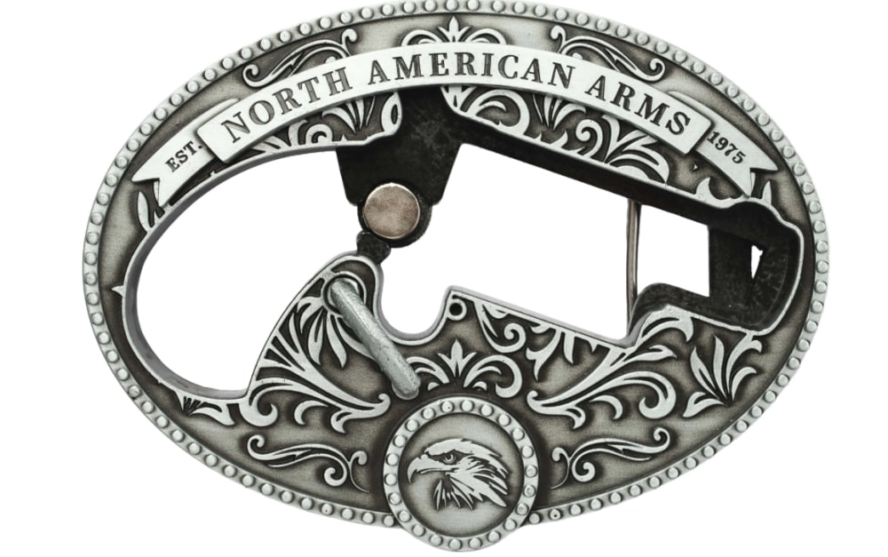 NORTH AMERICAN ARMS MINI-REVOLVER CHUCKWAGON ORNATE BELT BUCKLE 22WMR 1.13"-img-4