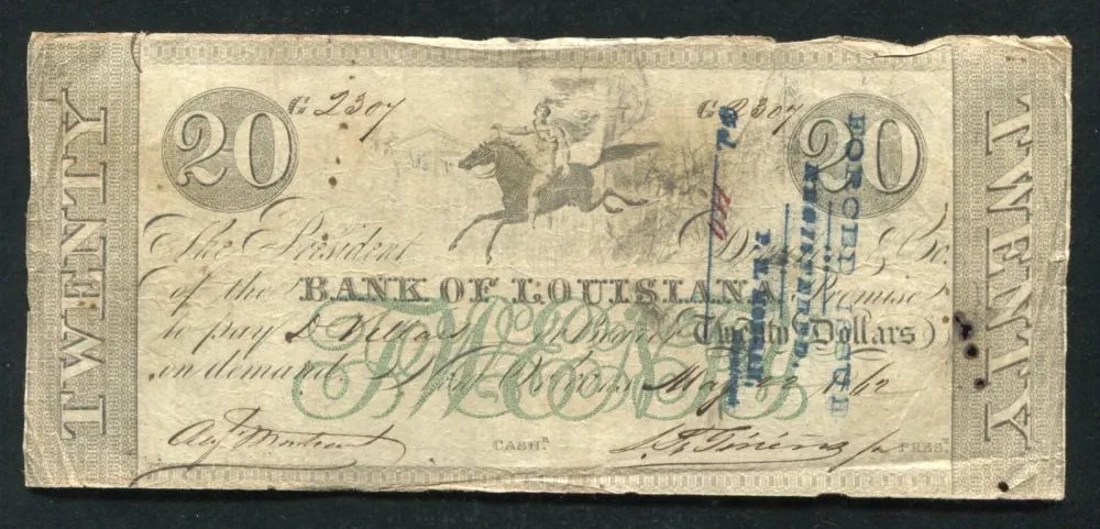 Civil War 1862 $20 New Orleans Louisiana Bank Note Currency Money-img-0