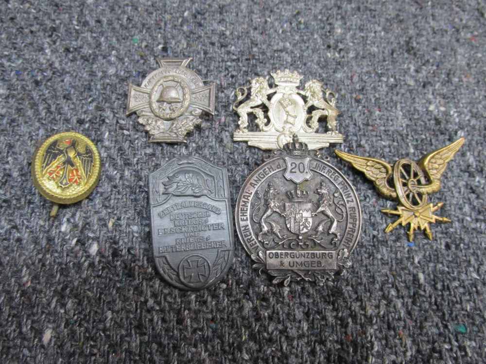 6PCS WWI/WWII GERMAN PINS; RAILWAY BADGE, DISABLED PIN, CAP BADGE, MORE-img-0
