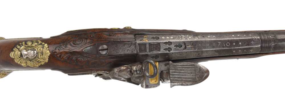 Fancy Deeply Chiseled Tuscan Style "Madrid Lock" Flintlock Pistol Ca. 1750-img-9