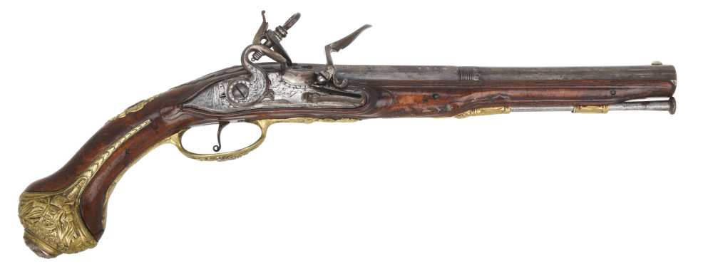 Fancy Deeply Chiseled Tuscan Style "Madrid Lock" Flintlock Pistol Ca. 1750-img-1