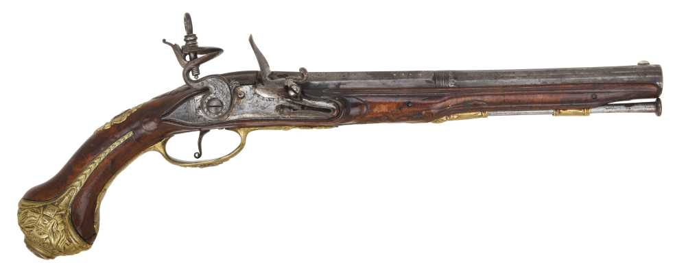 Fancy Deeply Chiseled Tuscan Style "Madrid Lock" Flintlock Pistol Ca. 1750-img-12