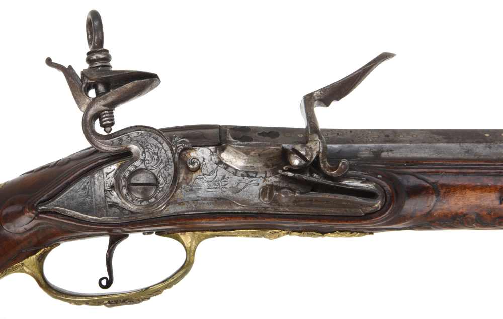 Fancy Deeply Chiseled Tuscan Style "Madrid Lock" Flintlock Pistol Ca. 1750-img-11