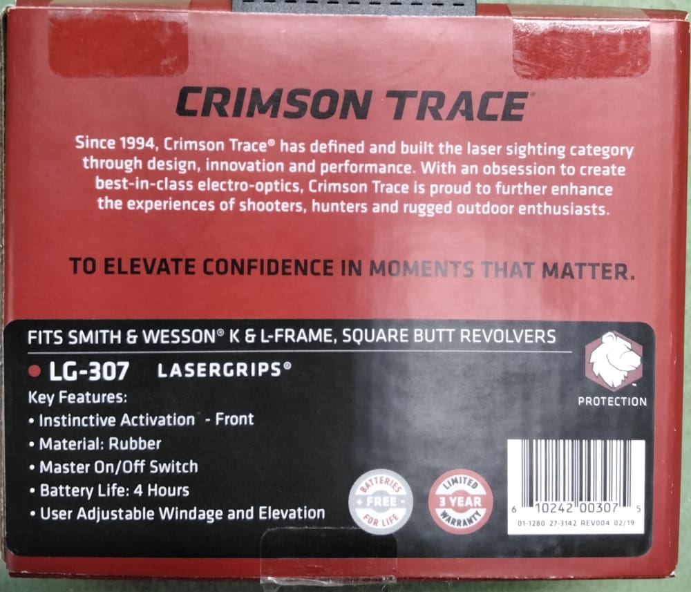 Crimson Trace LG-307 LaserGrips S&W K & L Frame Square Butt Red Laser NIB-img-1