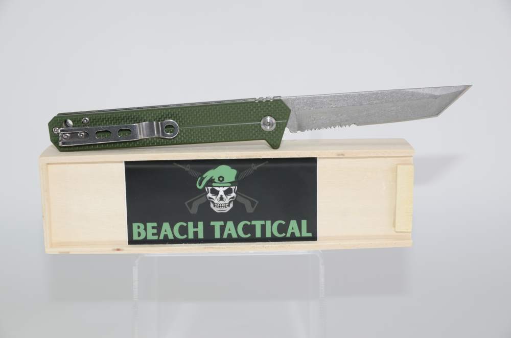 Switchblade Push Button w/Safety Tanto G10 Handle GREEN Automatic Knife -img-2