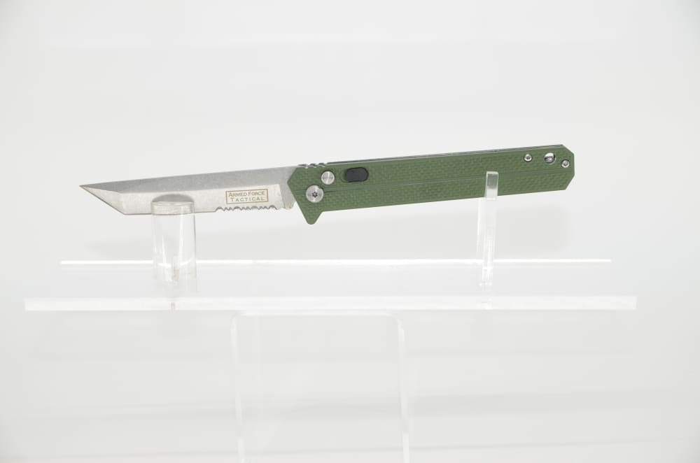 Switchblade Push Button w/Safety Tanto G10 Handle GREEN Automatic Knife -img-1