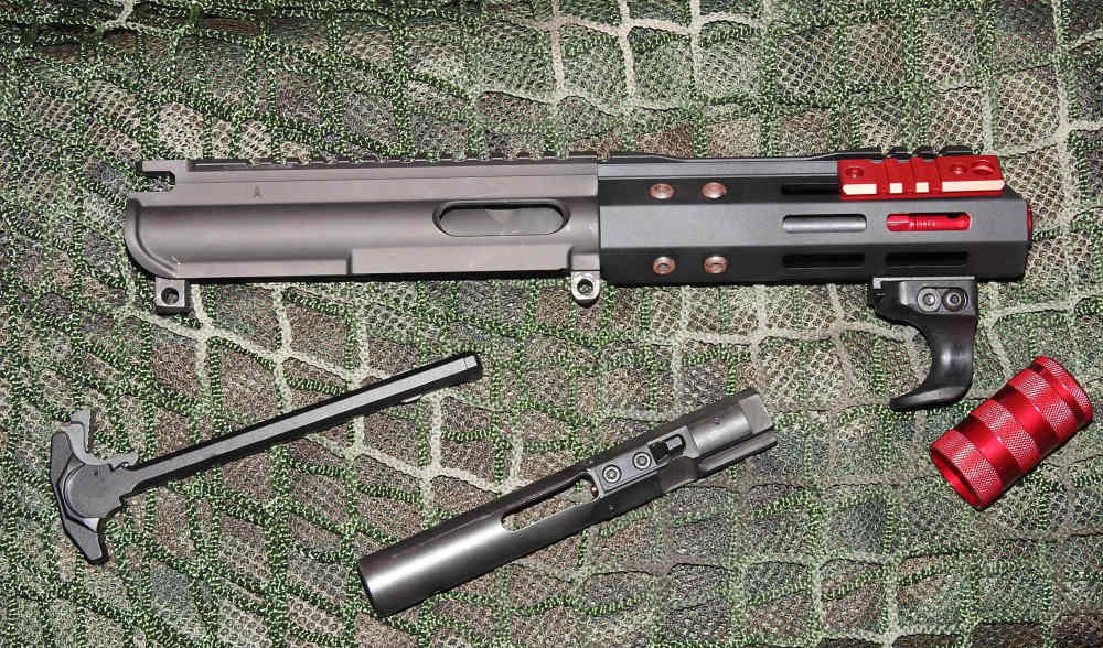 AR9/ AR-15 9mm Complete Upper Receiver w/ Anodized Red Muzzle Break & Rails-img-0