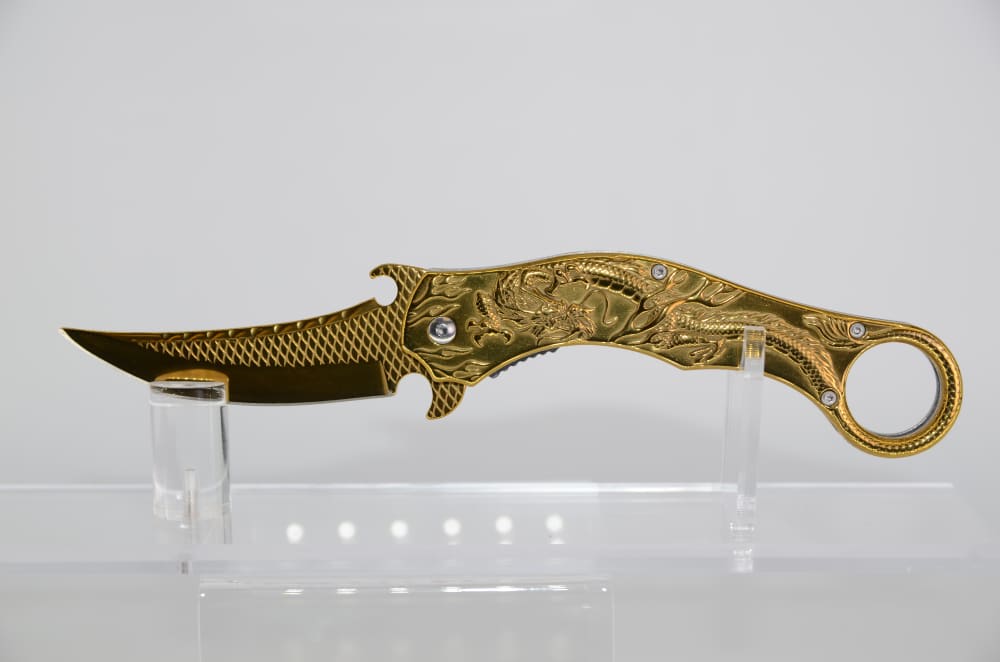 GOLD Dragon Sculpture 8.25” Karambit Tactical Open-Assisted Knife-img-0